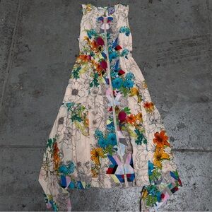 Johnny Was Silk Irregular Sequence Naia Floral Handkerchief Midi Dress M